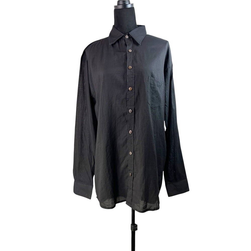 Lotus & Luna Black Cotton Oversized Button Down Size S NWT Long Sleeve Lagenlook
